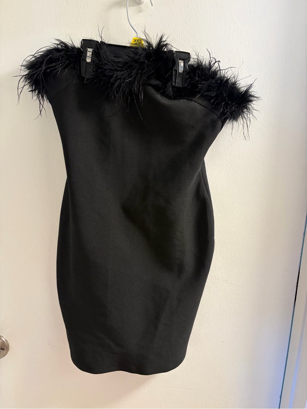Fashion Nova Black Strapless Feather-Trim Mini Dress